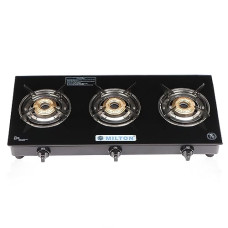 Deals and Offers on - MILTON Smart Toughened Glass Top Gas Stove 3 Burners I Auto Ignition I High-Powered Brass Burner I ISI Certified I 1 Year Warranty Deals, Discounts & Offers on - MILTON Smart Toughened Glass Top Gas Stove 3 Burners I Auto Ignition I High-Powered Brass Burner I ISI Certified I 1 Year Warranty