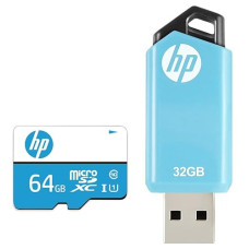 Deals, Discounts & Offers on  - HP 64GB Class 10 MicroSD Memory Card (HP-MSDCWAU1-64GB) & v150w 32GB USB 2.0 Flash Drive (Blue)