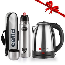 Deals and Offers on - Cello Quick Boil Pride Electric Kettle, 1.8 Ltr, Flipstyle Bottle with Jacket, 750 ml Electric Kettle (2.55 L, Silver) Deals, Discounts & Offers on - Cello Quick Boil Pride Electric Kettle, 1.8 Ltr, Flipstyle Bottle with Jacket, 750 ml Electric Kettle (2.55 L, Silver)
