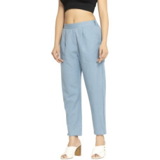 Deals, Discounts & Offers on  - TrishikhaWomen Regular Fit Light Blue Cotton Blend Trousers