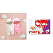 Deals and Offers on Baby Care - My Newborn Baby Boys and Baby Girls 3 in 1 Baby Blanket-Safety Bag-Sleeping Bag Pack of 2 Pcs&Huggies Wonder Pants, Extra Small (Xs) Size Diapers, 24 Count Deals, Discounts & Offers on Baby Care - My Newborn Baby Boys and Baby Girls 3 in 1 Baby Blanket-Safety Bag-Sleeping Bag Pack of 2 Pcs&Huggies Wonder Pants, Extra Small (Xs) Size Diapers, 24 Count