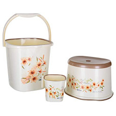 Deals, Discounts & Offers on  - Nayasa Avekin Plastic Square Deluxe Bathroom Set of 3 (25 L, Off-White, 3-Pieces)