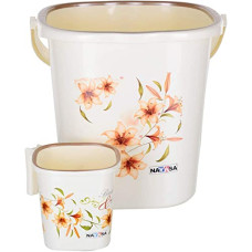 Deals, Discounts & Offers on Home Improvement - Nayasa Plastic Square Deluxe Bathroom Bucket 25 LTR & Mug 1.5 LTR Set (Cream)
