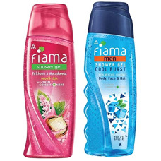 Deals, Discounts & Offers on  - Fiama Shower Gel Patchouli & Macadamia, Body Wash With Skin Conditioners For Soft Glowing Skin, 250ml & Men Cool Burst Shower Gel, 250ml