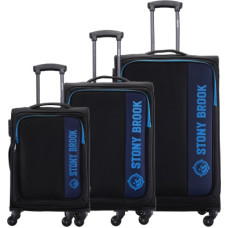 Deals, Discounts & Offers on  - Stony Brook by Nasher MilesSoft Body Set of 3 Luggage 4 Wheels - Classic Soft-Sided Polyester Luggage Set of 3 Black Trolley Bags (55, 65 &75cm) - Black