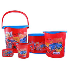Deals, Discounts & Offers on  - Nayasa Kids Printed 5 Pcs Plastic Bathroom Set, Red (NB3239)