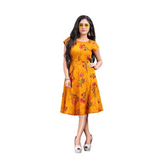 Deals, Discounts & Offers on Women - New Ethnic 4 You Women's Knee Length Skater Dress (Frk183_Yellow)