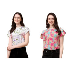 Deals, Discounts & Offers on Women - Wedani Women's Casual Short Sleeves Round Neck Foral Top (Pack of 2)