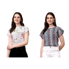 Deals, Discounts & Offers on Women - Wedani Women's Casual Short Sleeves Round Neck Foral Top (Pack of 2)