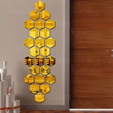 Deals, Discounts & Offers on  - 24 Hexagon (Each Hexagon Size 10.5 cm x 12 cm cm) Hexagon Mirror Wall Stickers,(Golden)