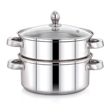 Deals, Discounts & Offers on Cookware - Pigeon Elantra Stainless Steel 2 Tier Steamer Pot Set with Glass Lid | Pasta Steamer Momo/Modak Maker | Vegetable Steamer | Rice Steamer; 20 cm | Induction and Gas Stove Compatible Silver Steamer