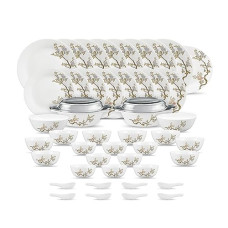 Deals, Discounts & Offers on  - Diva by La Opala, Pearl Collection, Opal Glass Dinner Set 47 pcs, Zen Garden, White