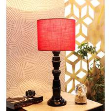Deals, Discounts & Offers on  - Ntu-172 red Cotton Shade Table lamp with Wood Base by tu casa Holder type-b-22 (Bulb not Included)