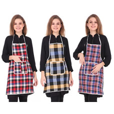 Deals, Discounts & Offers on  - GLUN Cotton Kitchen Multi Colour Apron with Front Pocket - Set of 3(Color and Design May Vary)
