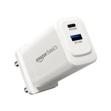 Deals, Discounts & Offers on Mobile Accessories - Amazon Basics 30W Dual Port GaN Charger | PD3.0 and QC3.0 PPS Fast Charging Compact Adapter with Foldable Plug (US/in Pins) |Without Cable (White)