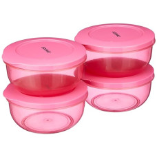 Deals, Discounts & Offers on  - Amazon Brand - Solimo Polypropylene Nestable Round Container 600 Ml Set Of 4, Pink