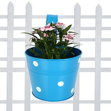 Deals, Discounts & Offers on  - TrustBasket Single Pot Railing Plant with Polka Dots (Pack of 1) - (Blue) Dotted Railing Metal Planters