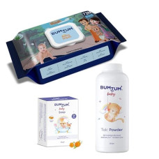 Deals, Discounts & Offers on Baby Care - Bumtum Chota Bheem Gentle Soft Moisturizing Wet Wipes with Lid - 72 Pcs.(Pack of 1) & Baby Soap 50Gram (Pack of 1) & Baby Talc Powder (200 Gram) Combo