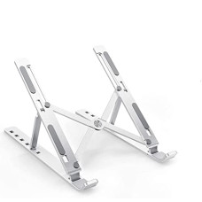 Deals, Discounts & Offers on Laptop Accessories - STRIFF Laptop Tabletop Stand, Fold-Up, Adjustable, Ventilated, Portable Holder For Desk, Aluminum Foldable Laptop Ergonomic Compatibility With Up To 15.6-Inch Laptop, All Mac, Tab, And Mobile (Silver)