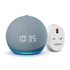 Deals, Discounts & Offers on Electronics - Amazon Echo Dot with clock (4th Gen, Blue) Combo with Wipro 16A Smart Plug