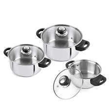 Deals, Discounts & Offers on Cookware - Cello Steelox Induction Compatible Stainless Steel Casserole/Handi Set of 3 with Glass Lid, Capacity -1 Liter, 2 Liter & 3 Liter