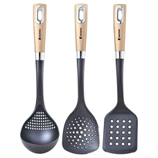 Deals, Discounts & Offers on  - Bergner Centro 3Pc Nylon Kitchen Tool Set, Slotted Turner, Ladle, Skimmer, Black