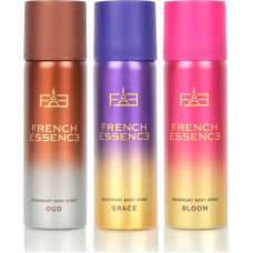 Deals, Discounts & Offers on  - FRENCH ESSENCE Combi Pack of Bloom,Oud,Grace Deodorant Spray - For Women(50 ml, Pack of 3)