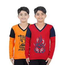 Deals, Discounts & Offers on  - [Sizes 7 Years-8 Years, 9 Years-10 Years, 11 Years-12 Years, 13 Years-14 Years, 15 Years-16 Years] kiddeo Boys DRFullsleeve T-Shirts(Pack of 2)