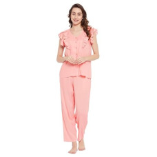 Deals, Discounts & Offers on Women - [Size M] Clovia Women's Rayon Solid Top & Pyjama Set in Pink