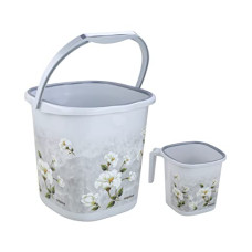 Deals, Discounts & Offers on  - Nayasa Sqr Ring Marble Bathroom Set_Bucket 18 Ltrs+ Mug 1.5 Ltrs. 2 Pcs Set_Grey