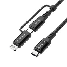 Deals and Offers on - Ambrane 2-in-1 Type-C & Lightning Cable with 60W Fast Charging, PD Technology, 480Mbps Data Sync, Braided Cable Compatible with All Type-C & iPhone, iPad, Macbook & Airpods, 1.2m (ACDCS-12, Black) Deals, Discounts & Offers on - Ambrane 2-in-1 Type-C & Lightning Cable with 60W Fast Charging, PD Technology, 480Mbps Data Sync, Braided Cable Compatible with All Type-C & iPhone, iPad, Macbook & Airpods, 1.2m (ACDCS-12, Black)