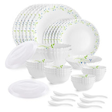 Deals, Discounts & Offers on  - Cello Opalware Dazzle Series Tropical Lagoon Dinner Set, 35 Units | Opal Glass Dinner Set for 6 | Light-Weight, Daily Use Crockery Set