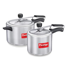 Deals, Discounts & Offers on Cookware - [Use J and K Bank / DBS Bank Card] Prestige 3L+5 Litres Hammered, Polished Nakshatra Plus Inner Lid Aluminium Combo Pressure Cooker With 2 Lids | Gas & Induction Compatible| Silver
