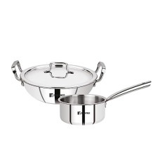 Deals, Discounts & Offers on Cookware - [Use J and K Bank / DBS Bank Card] Bergner Tripro TriPly Stainless Steel 3 Pc Cookware Set, Set of 24 cm (3.1 L) Indian Wok/Kadai with Lid, 16 cm (1.7 L) Teapan Without Lid, Event Heating, Induction Bottom & Gas Ready, 5-Year Warranty