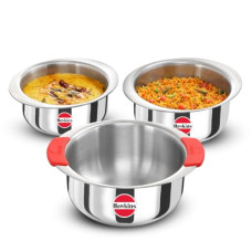 Deals, Discounts & Offers on Cookware - [Use J and K Bank / DBS Bank Card] Hawkins Kitchen Gift Pack 2023 (23SGP) 3 Pieces Set of 1.5 Litre, 2 Litre and 2.5 Litre Triply Stainless Steel Patila, Tope, Bhagona, Tapeli, Saucepans