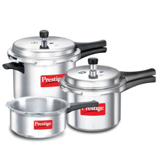 Deals, Discounts & Offers on Home & Kitchen - [Use J and K Bank / DBS Bank Card] Prestige 2L+3L+5 Litres Popular Max outer lid Aluminium combo Pressure Cooker with 2 lids |Gas & Induction compatible|Pressure Indicator | Gasket-release system