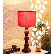 Deals, Discounts & Offers on  - tu casa Ntu-180 red Cotton Shade Table lamp with Wood Base Holder type-b-22 (Bulb not Included)