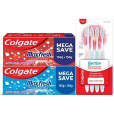 Deals, Discounts & Offers on  - Colgate MaxFresh Red 300g & Blue 300g Toothpaste with Gentle Sensitive Toothbrush 4pcs(1 Items in the set)