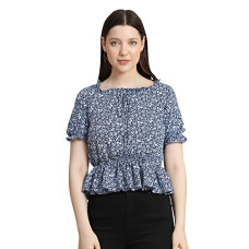 Deals, Discounts & Offers on Women - KERI PERRY Women's Indo-Western Polyester A-line Round Neck Printed Short Sleeve Regular Fit Top