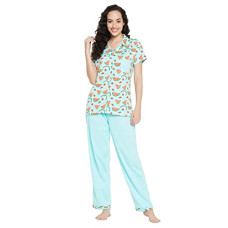 Deals, Discounts & Offers on Women - Clovia Women's Cotton Printed Button Me Up Shirt & Pyjama Set
