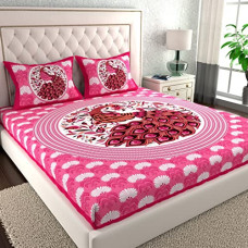 Deals, Discounts & Offers on  - La Verne104 TC 100% Cotton Jaipuri Rjasathani Hand Print Bedsheet with 2 Pillow Covers (Pink)