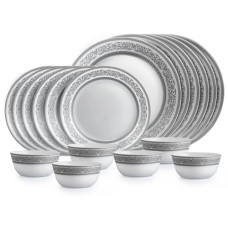 Deals, Discounts & Offers on  - Cello Opalware Solitaire Series Argento Dinner Set, 18 Units | Opal Glass Dinner Set for 6 | Crockery Set