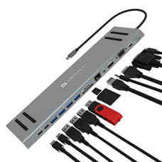 Deals, Discounts & Offers on  - Portronics Mport 13C Thunderbolt 3.0 USB C Hub (13-in-1), Type C Docking Station with 4K HDMI, 3 x Type C, 4 x USB 3.0, Ethernet, VGA, SD / microSD Cards