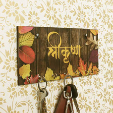 Deals, Discounts & Offers on  - eCraftIndia Shree Krishna Theme Wooden Key Holder with 7 Hooks