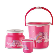 Deals, Discounts & Offers on  - Cello Kidzbee Unicorn Splash Bathroom Set | Sturdy and Durable | Lightweight and Rigid | Easy to Clean and Attractive Design | Pink, Set of 3