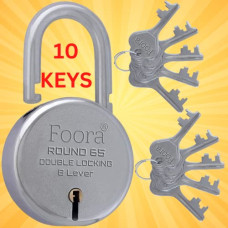Deals, Discounts & Offers on  - Foora Lock and Keys Door Lock for Home Round 65mm Padlock with 10 Keys Double Locking 8 Lever gate, Shop Shutter Good