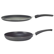 Deals, Discounts & Offers on Cookware - Prestige Omega Select Plus Non-Induction Base Aluminium Omni Tawa 25 cm and Fry Pan 20 cm, 2 Piece Set, Black