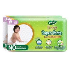 Deals, Discounts & Offers on Baby Care - Dabur Baby Super Pants - L (32 Pieces, Pack of 2)| 9-14 kg | Insta-Absorb Technology | Diapers Infused with Aloe Vera, Shea Butter & Vitamin E | No Added Parabens, Added Fragrances