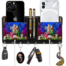 Deals, Discounts & Offers on  - Heritagecrafts Radha krishna Unique Wooden 2 Pocket Mobile and Pen holder 8 Hooks Wood Key Holder(8 Hooks, Brown)