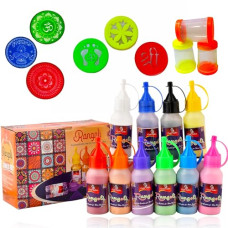 Deals, Discounts & Offers on  - CraftVatika Rangoli Making Tools Kit - Set of 10 Rangoli Powder Bottles Tubes with Nozzles, 3 Stencils, 3 Fillers, 3 Stamp, Diwali Decoration Items